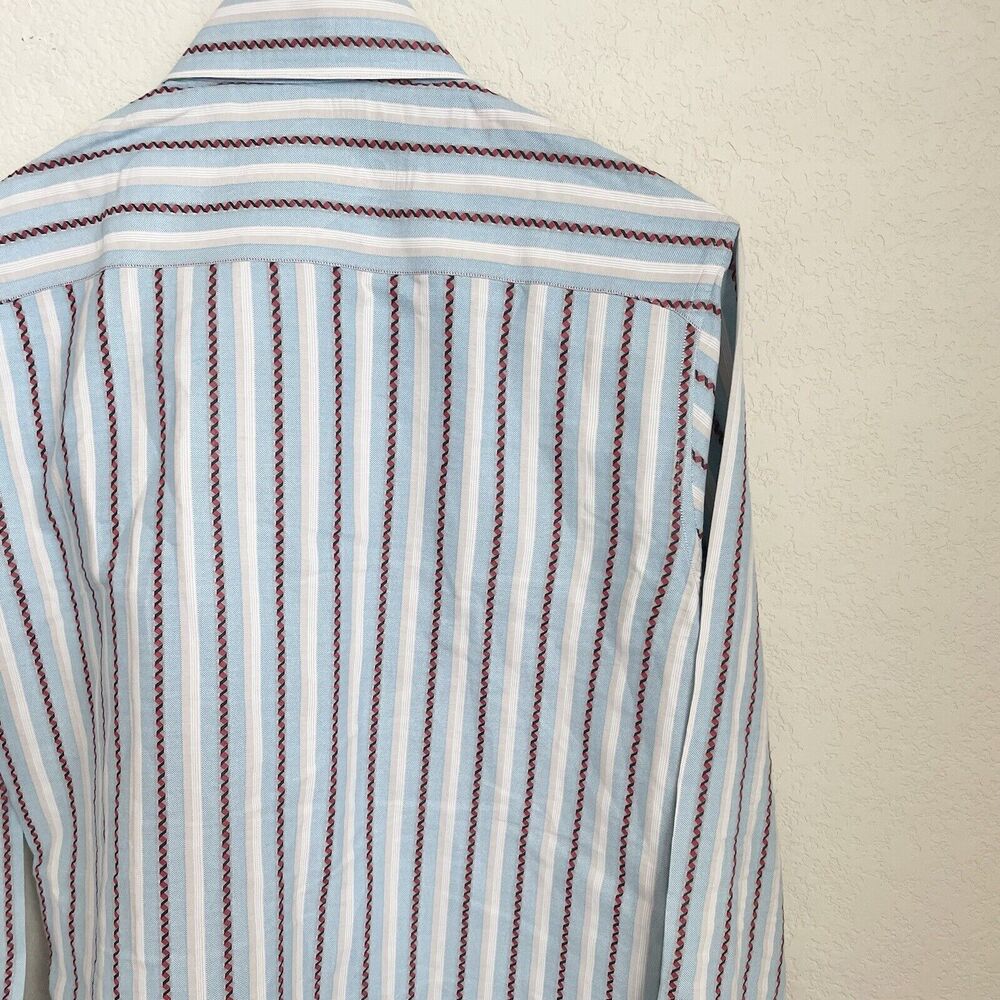 Robert Graham Men’s Small Blue Striped Button Up Long Sleeve Dress Shirt Flip Cu - Picture 10 of 12
